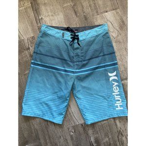 Hurley Phantom 30 Striped Board Shorts Swim Surf Trunks Green Blue GrayTeal